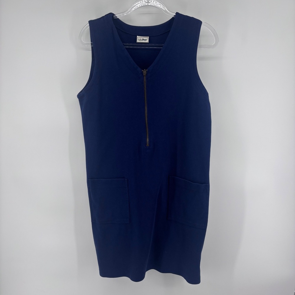 L.L.Bean Women's Navy Blue Sleeveless Knit‎ Dress With Pockets Casual